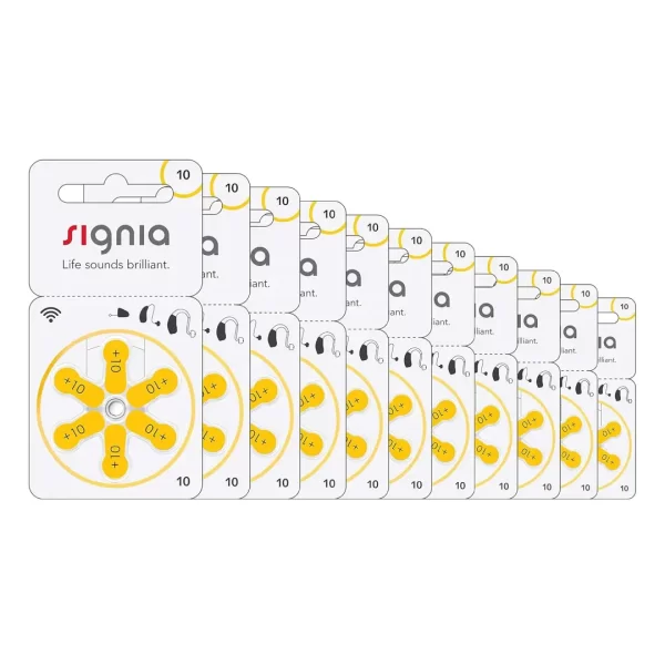 Signia Hearing Aid Battery, Pack of 60 Cells, Size 10 Long-Lasting Power